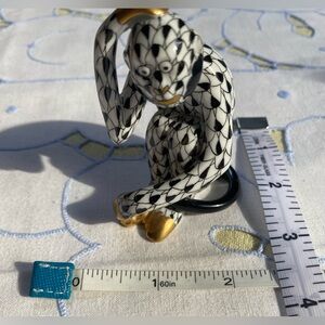 Vintage HEREND Black and White Monkey Figurine with Gold Accents